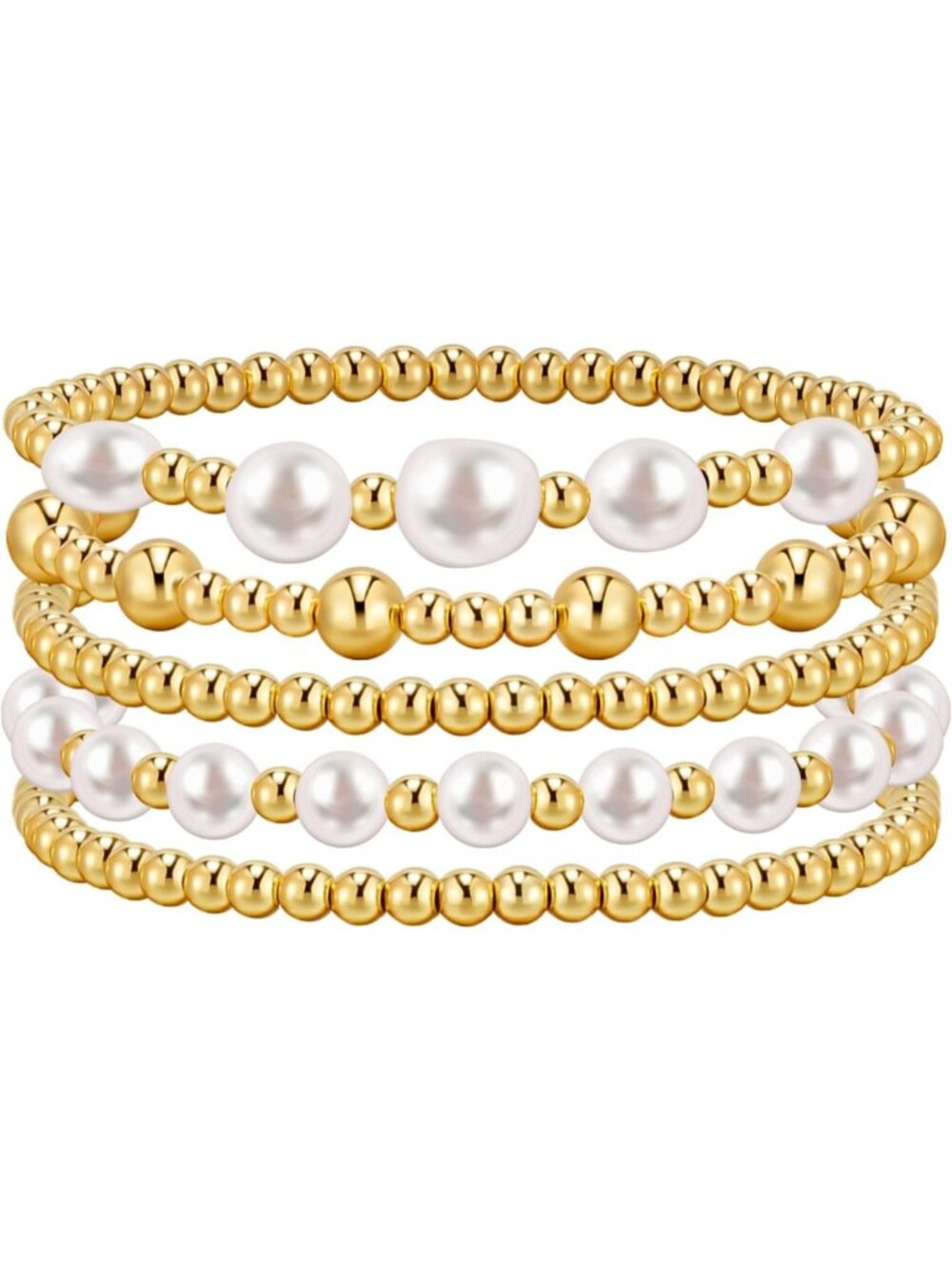 14K Gold Plated Beaded Bracelets Set for Women - Stackable, Stretch & Adjustable